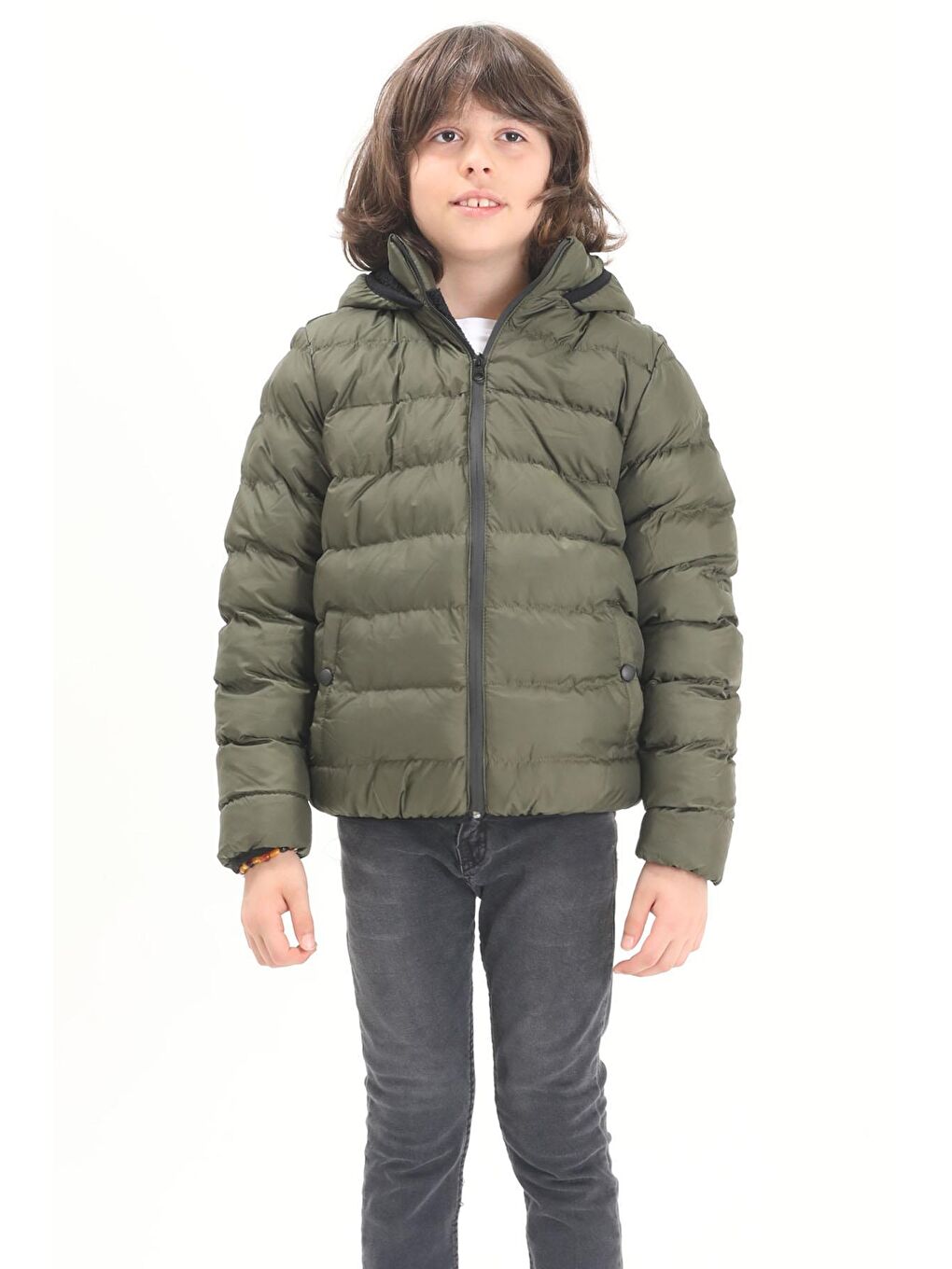 Erkek Çocuk Düz Dikişli Yeşil Şişme Mont 15637