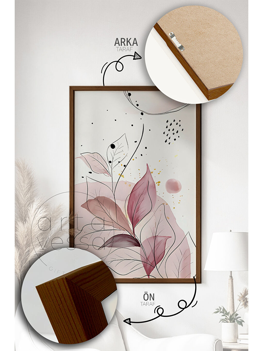 Beyaz 3 Parça Kahverengi Gerçek Ahşap Çerçeveli Tablo Seti - Model 17 - ERSY3KHVCRV17-3348-4