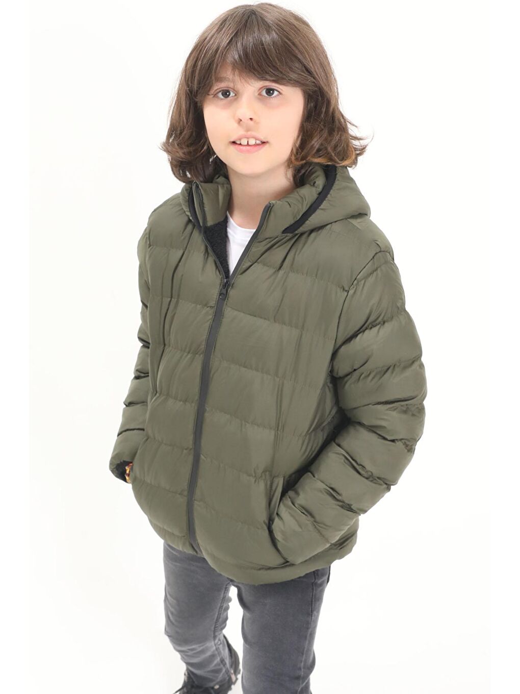 Erkek Çocuk Düz Dikişli Yeşil Şişme Mont 15637-1