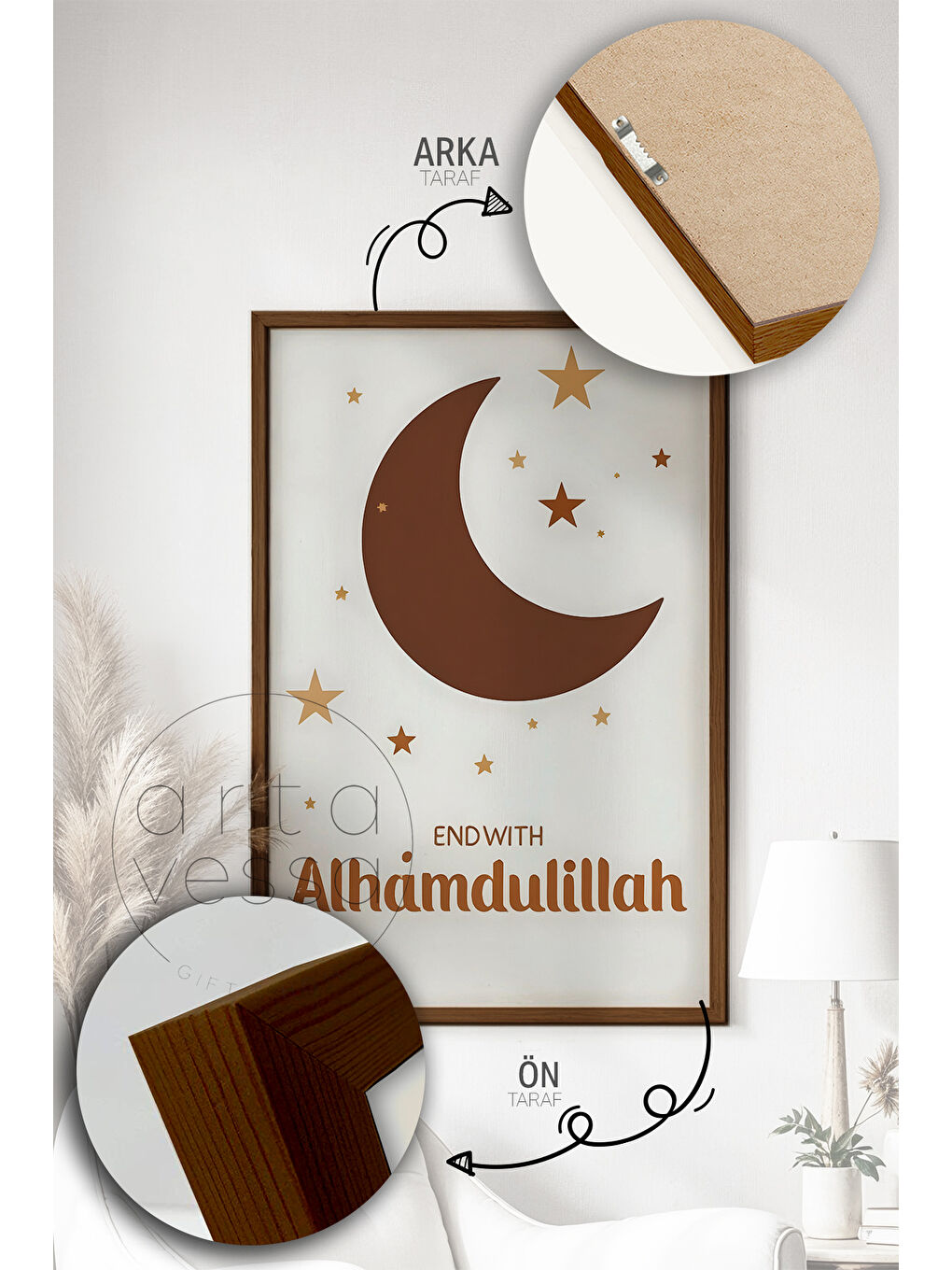 Beyaz 3 Parça Kahverengi Gerçek Ahşap Çerçeveli Tablo Seti - Model 21 - ERSY3KHVCRV21-3348-4