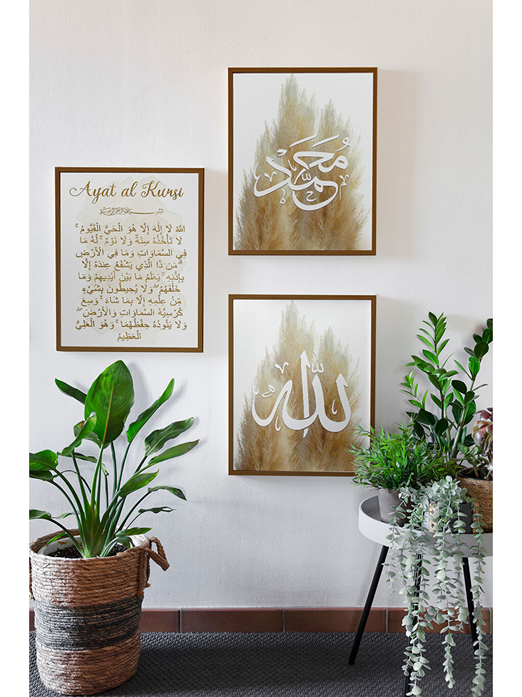 Beyaz 3 Parça Kahverengi Gerçek Ahşap Çerçeveli Tablo Seti - Model 26 - ERSY3KHVCRV26-3348