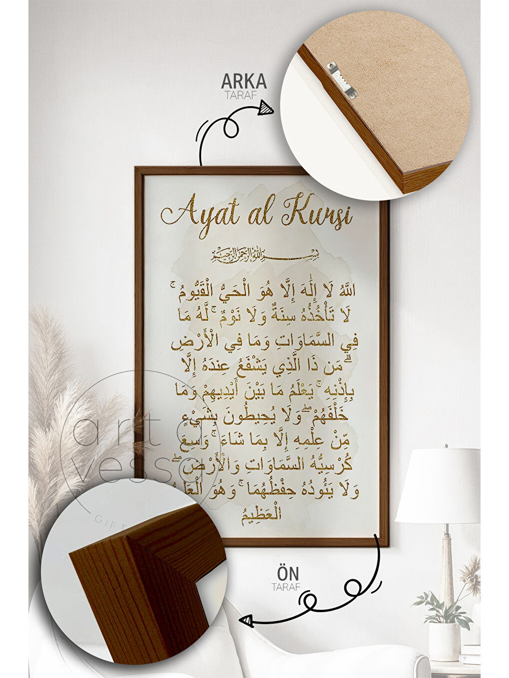 Beyaz 3 Parça Kahverengi Gerçek Ahşap Çerçeveli Tablo Seti - Model 26 - ERSY3KHVCRV26-3348-4