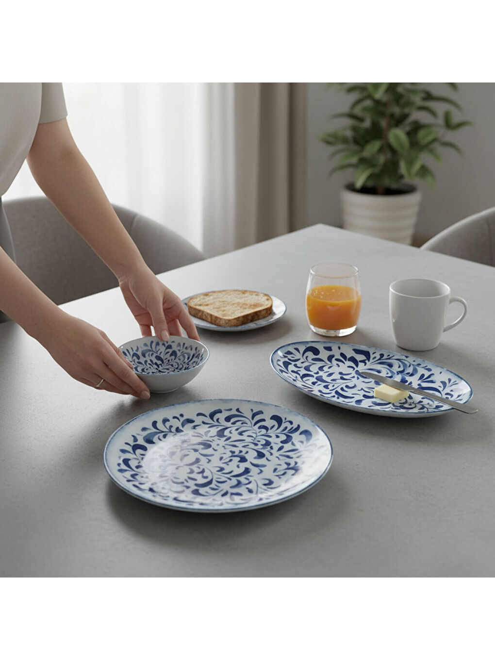 Ekru Camelia 12 Parça 4 Kişilik Kahvaltı Takımı 5556-2