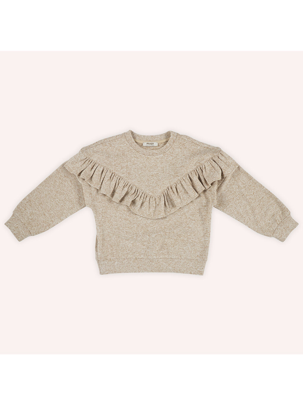 Kız Çocuk Fırfır Detaylı Bej-Melanj Örme Triko-2