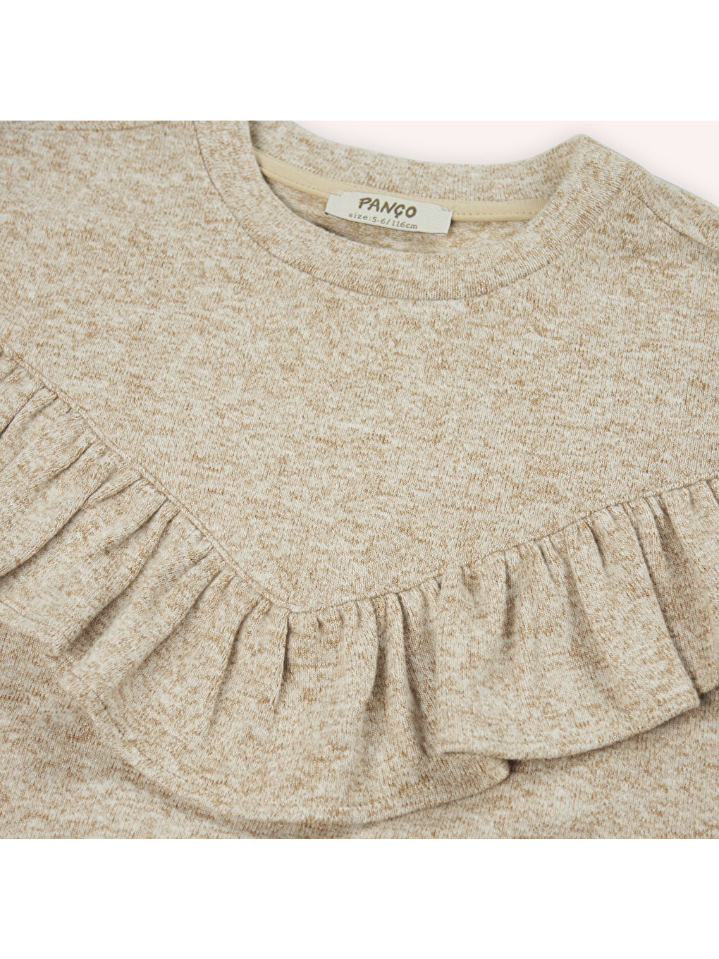 Kız Çocuk Fırfır Detaylı Bej-Melanj Örme Triko-4