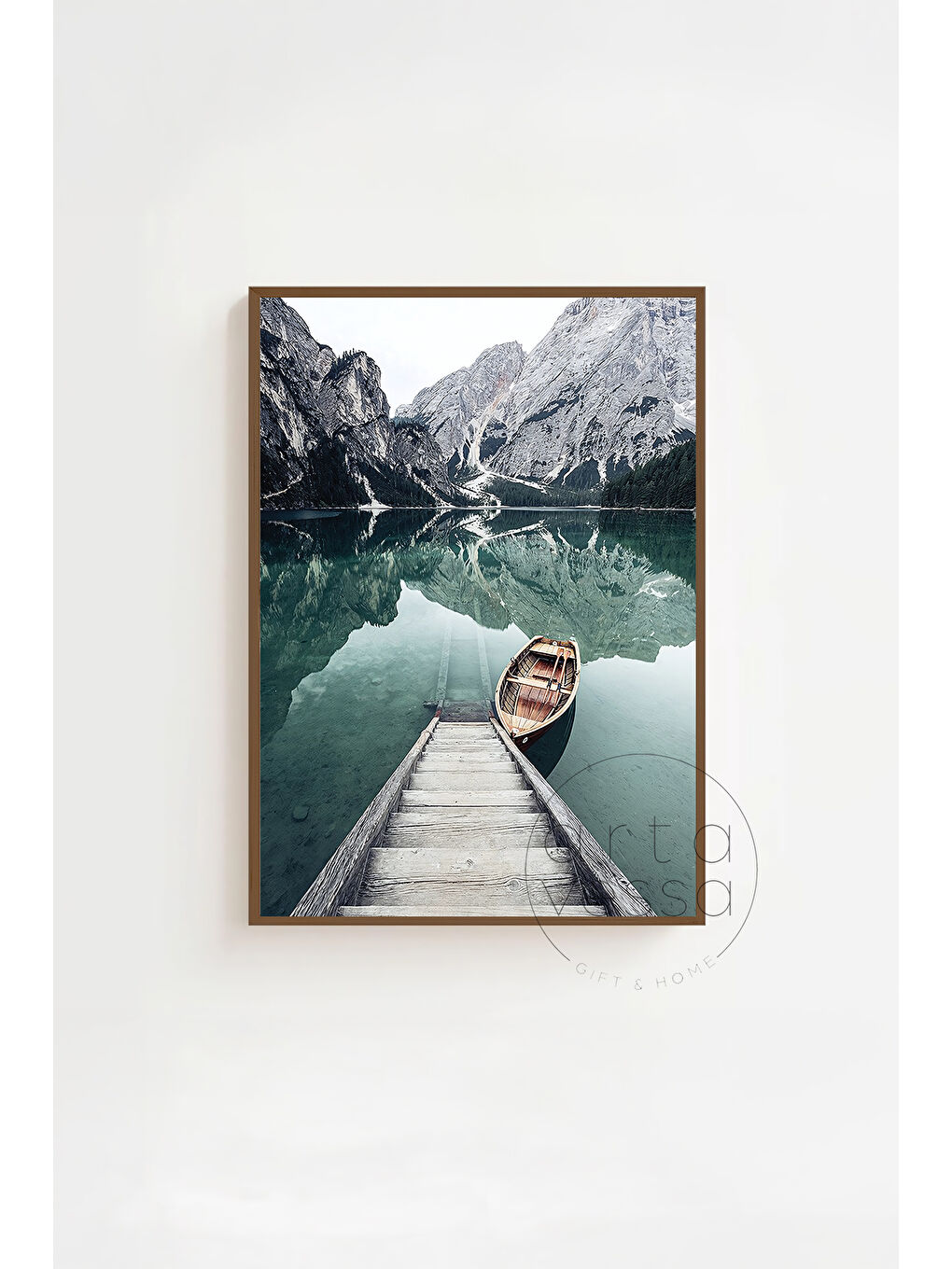 Beyaz 3 Parça Kahverengi Gerçek Ahşap Çerçeveli Tablo Seti - Model 4 - ERSY3KHVCRV4-3348-1