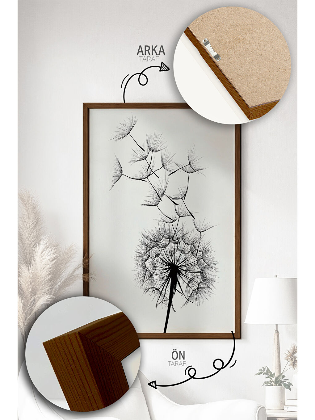 Beyaz 3 Parça Kahverengi Gerçek Ahşap Çerçeveli Tablo Seti - Model 4 - ERSY3KHVCRV4-3348-4