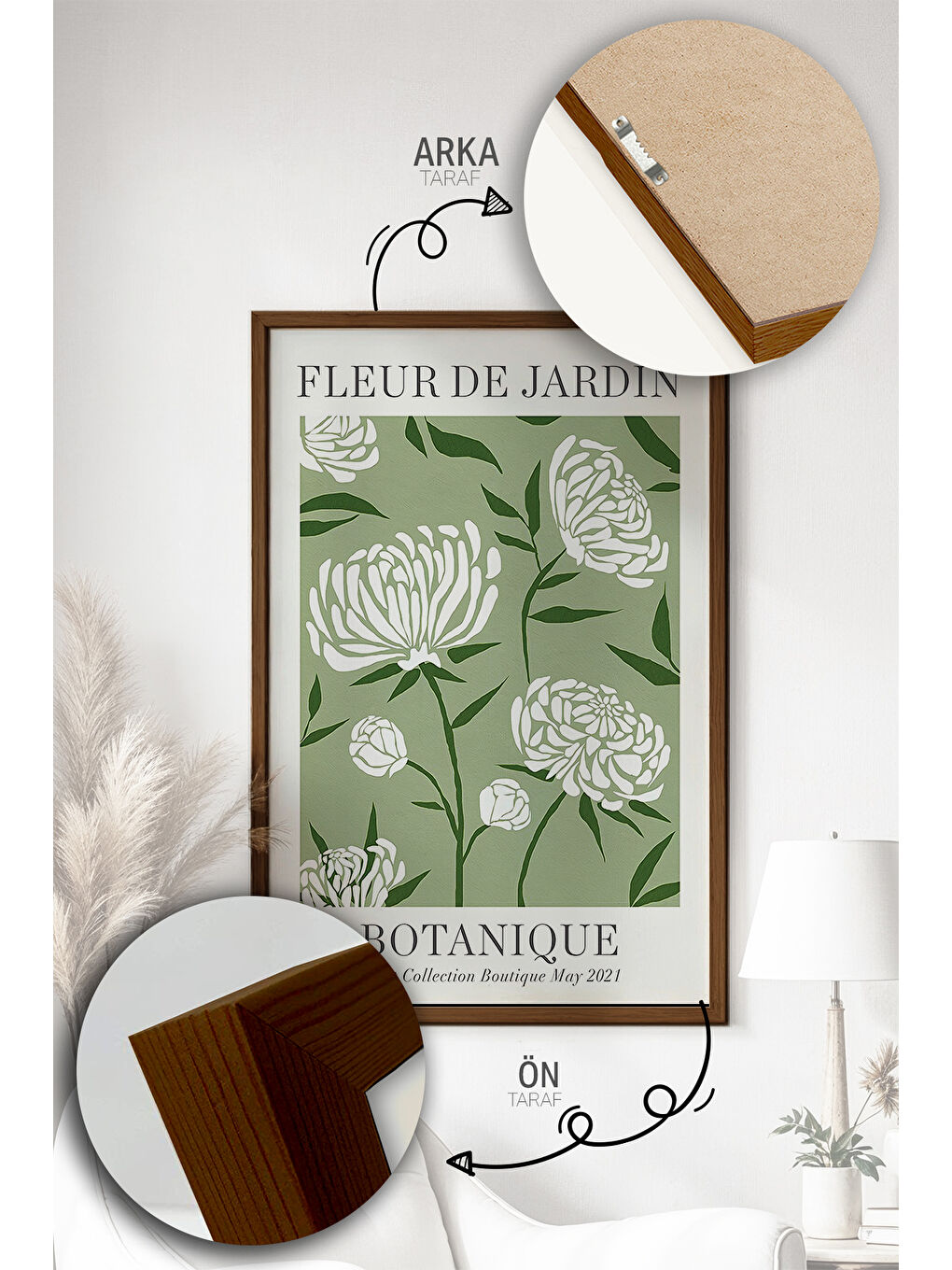 Beyaz 3 Parça Kahverengi Gerçek Ahşap Çerçeveli Tablo Seti - Model 7 - ERSY3KHVCRV7-2030-4