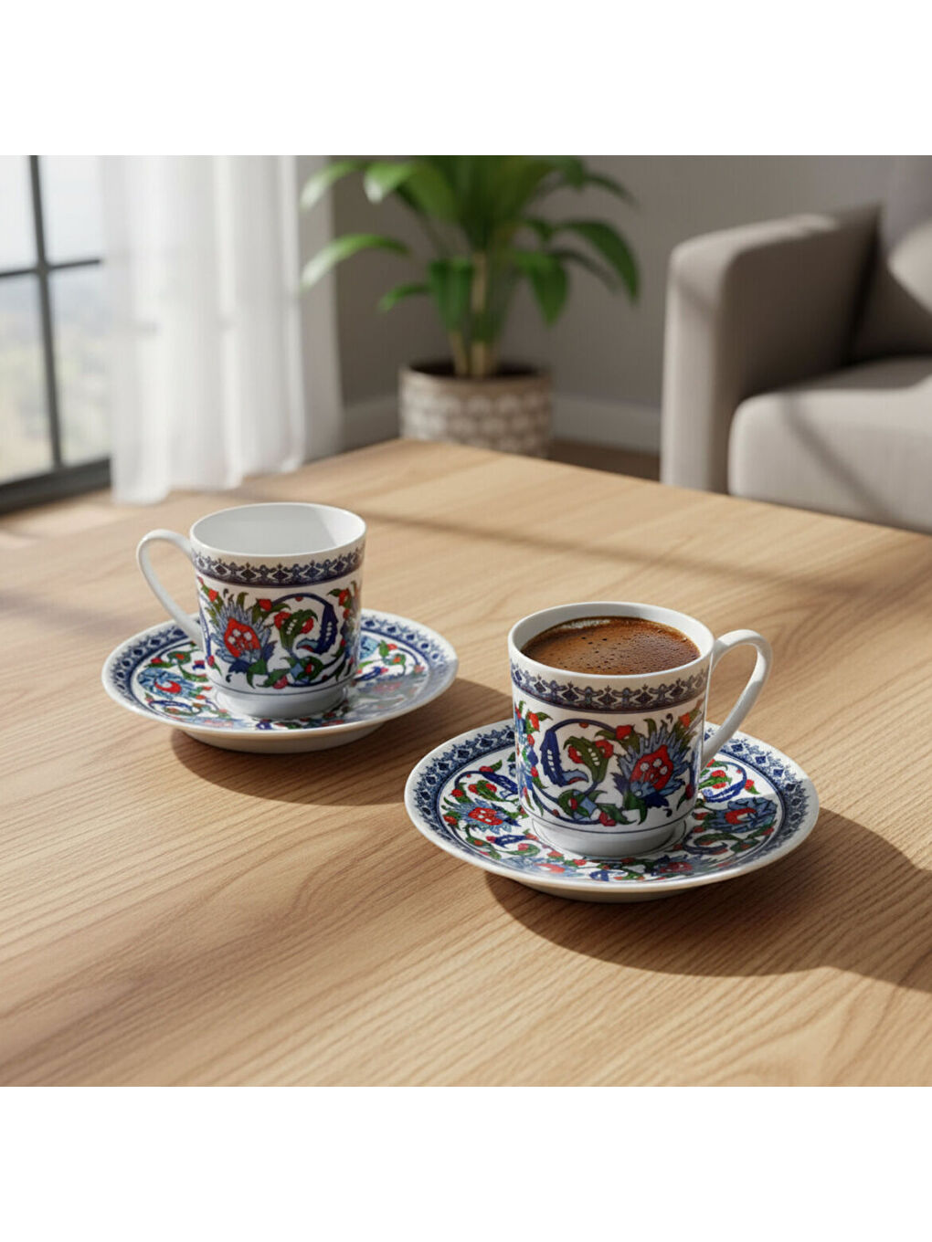 Ekru Gözde Double 4 Parça 2 Kişilik Kahve Fincan Takımı 60932-2