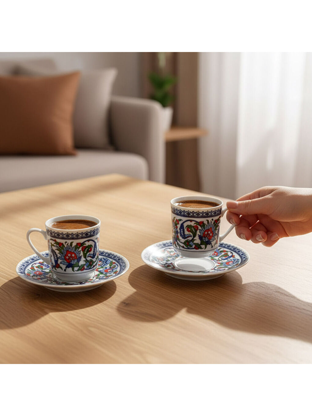 Ekru Gözde Double 4 Parça 2 Kişilik Kahve Fincan Takımı 60932-3