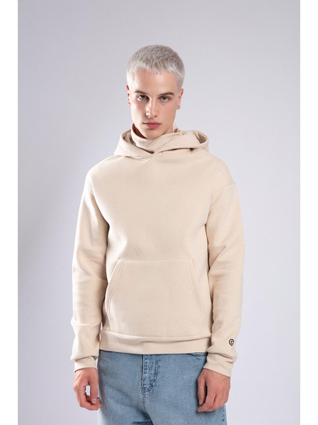 Bej Boğazlı Oversize Kapüşonlu Sweatshirt 3YXE8-47563-25