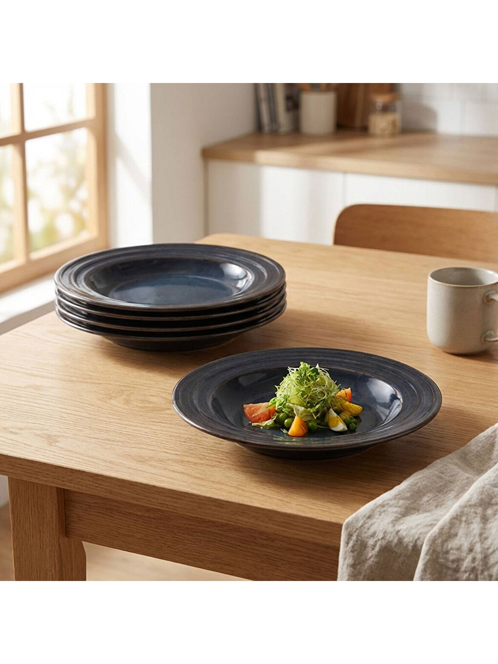 Ekru Valeron 6 Adet 22 Cm Çukur Yemek Tabağı Reaktif Oasis 1131-2