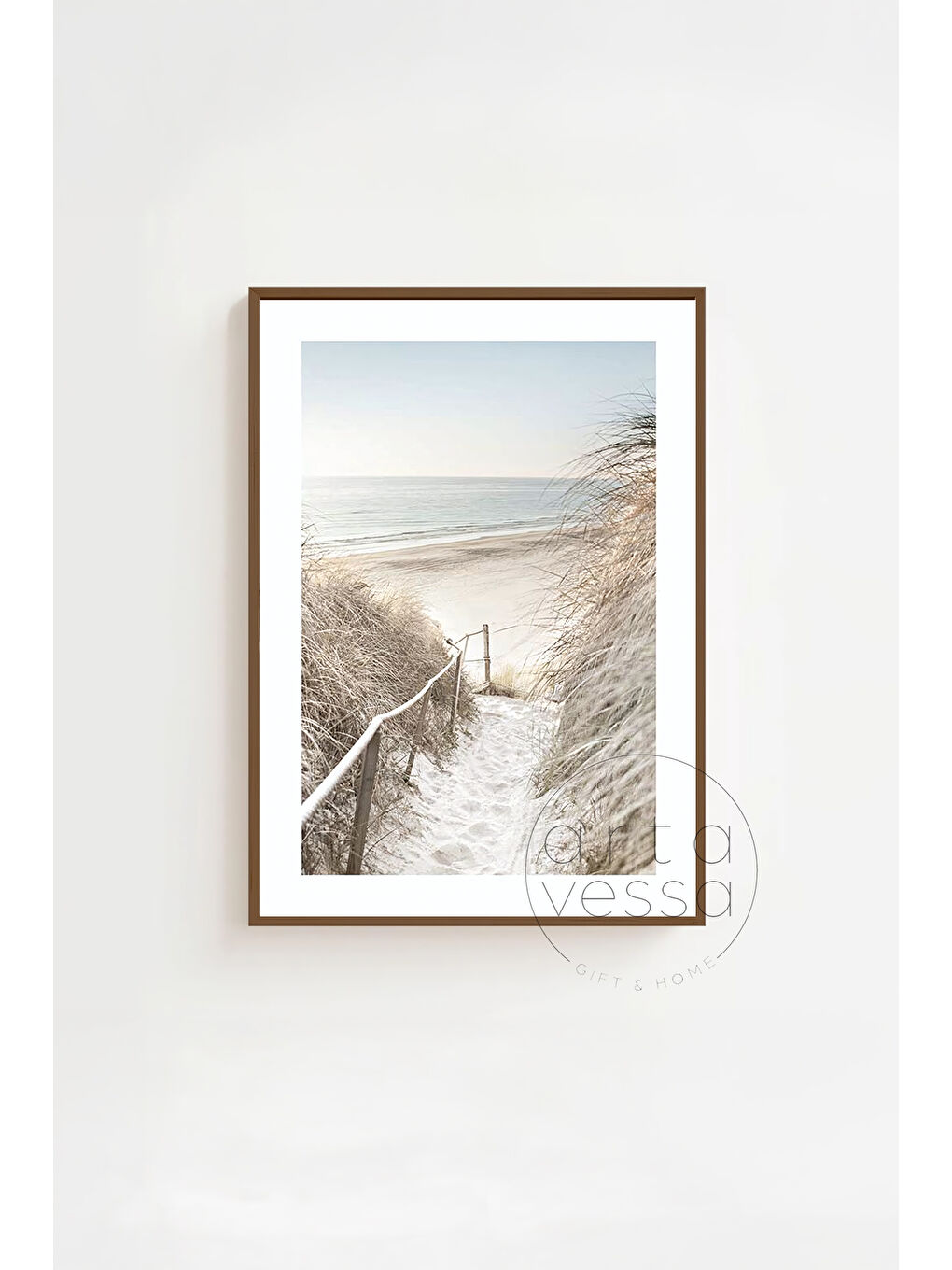 Beyaz 3 Parça Kahverengi Gerçek Ahşap Çerçeveli Tablo Seti - Model 9 - ERSY3KHVCRV9-3348-1