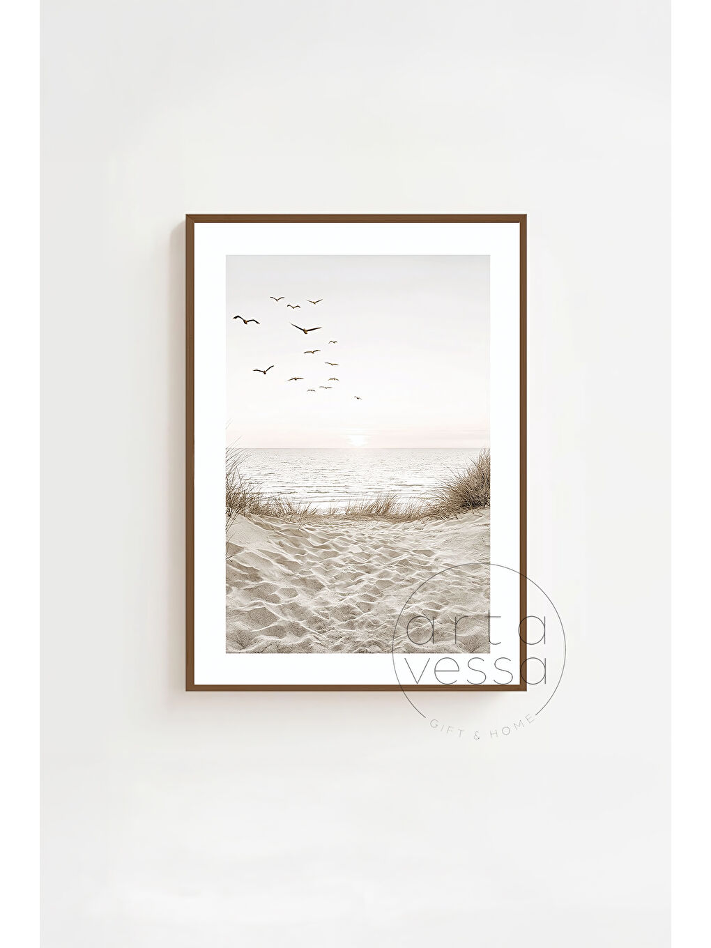 Beyaz 3 Parça Kahverengi Gerçek Ahşap Çerçeveli Tablo Seti - Model 9 - ERSY3KHVCRV9-3348-2