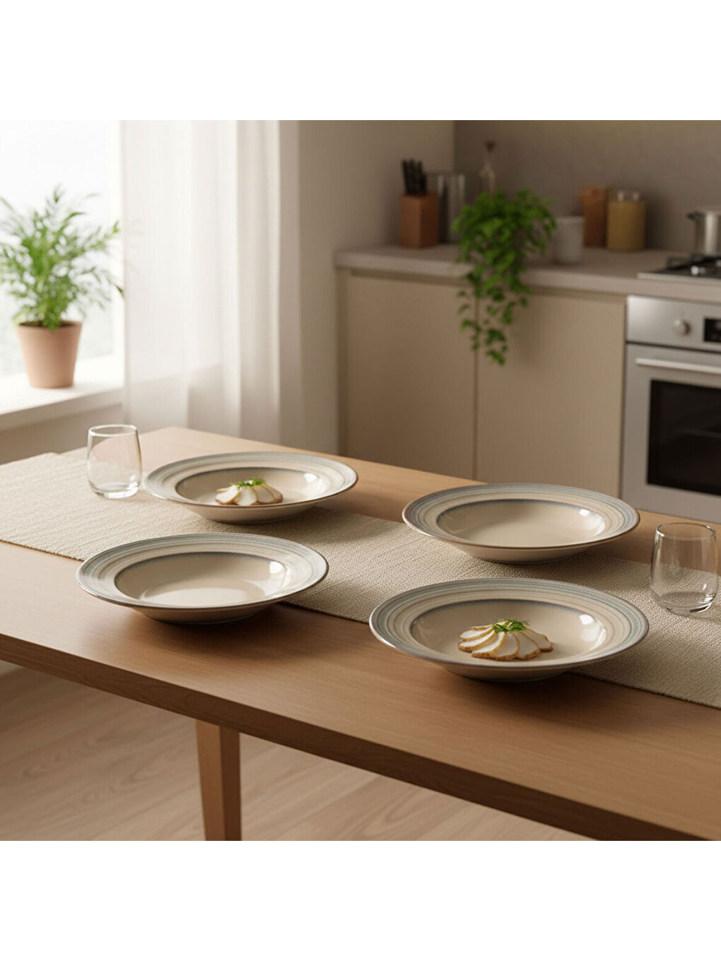 Ekru Valeron 6 Adet 22 Cm Çukur Yemek Tabağı Reaktif Agate 969-1