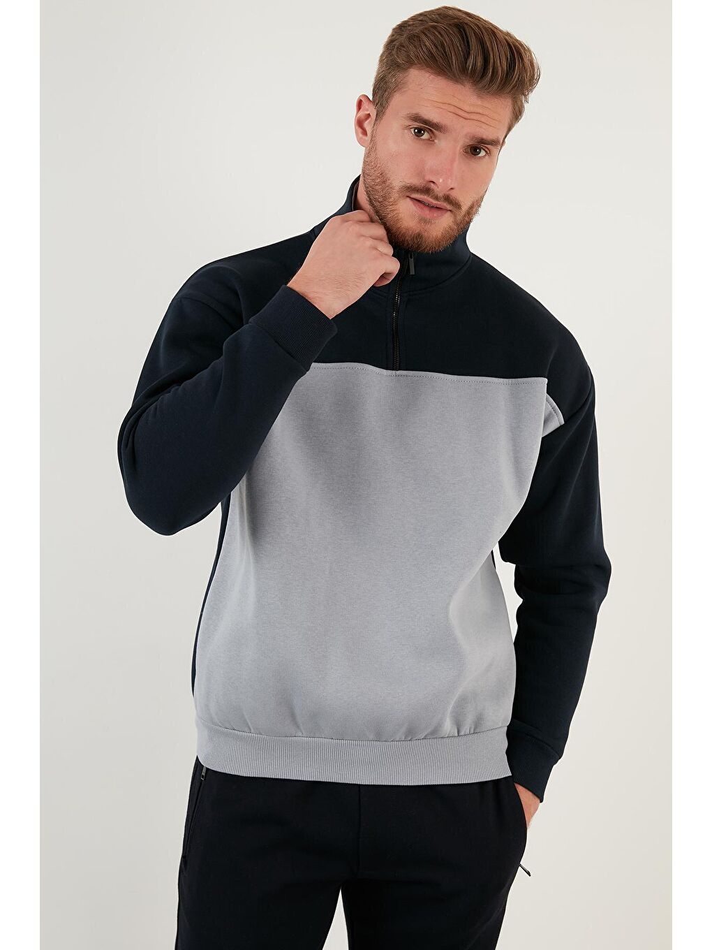 Buratti İndigo Regular Fit Fermuarlı Dik Yaka İçi Tüylü Yumuşak Şardonlu Kışlık Sweat 5905343 - 2