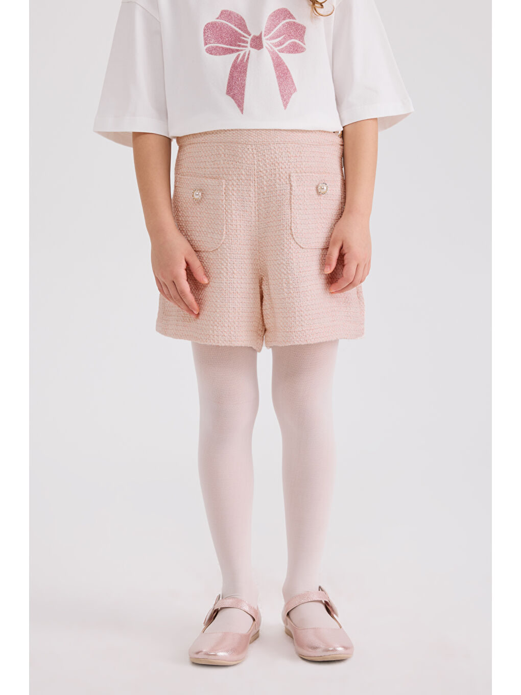 Kız Çocuk Tüvit Pembe Şort-5