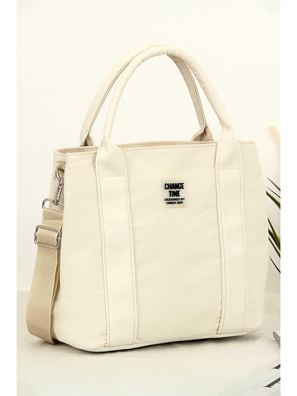 Ekru Mendy Kanvas Kumaş Kadın Omuz Çantası BP-4736O