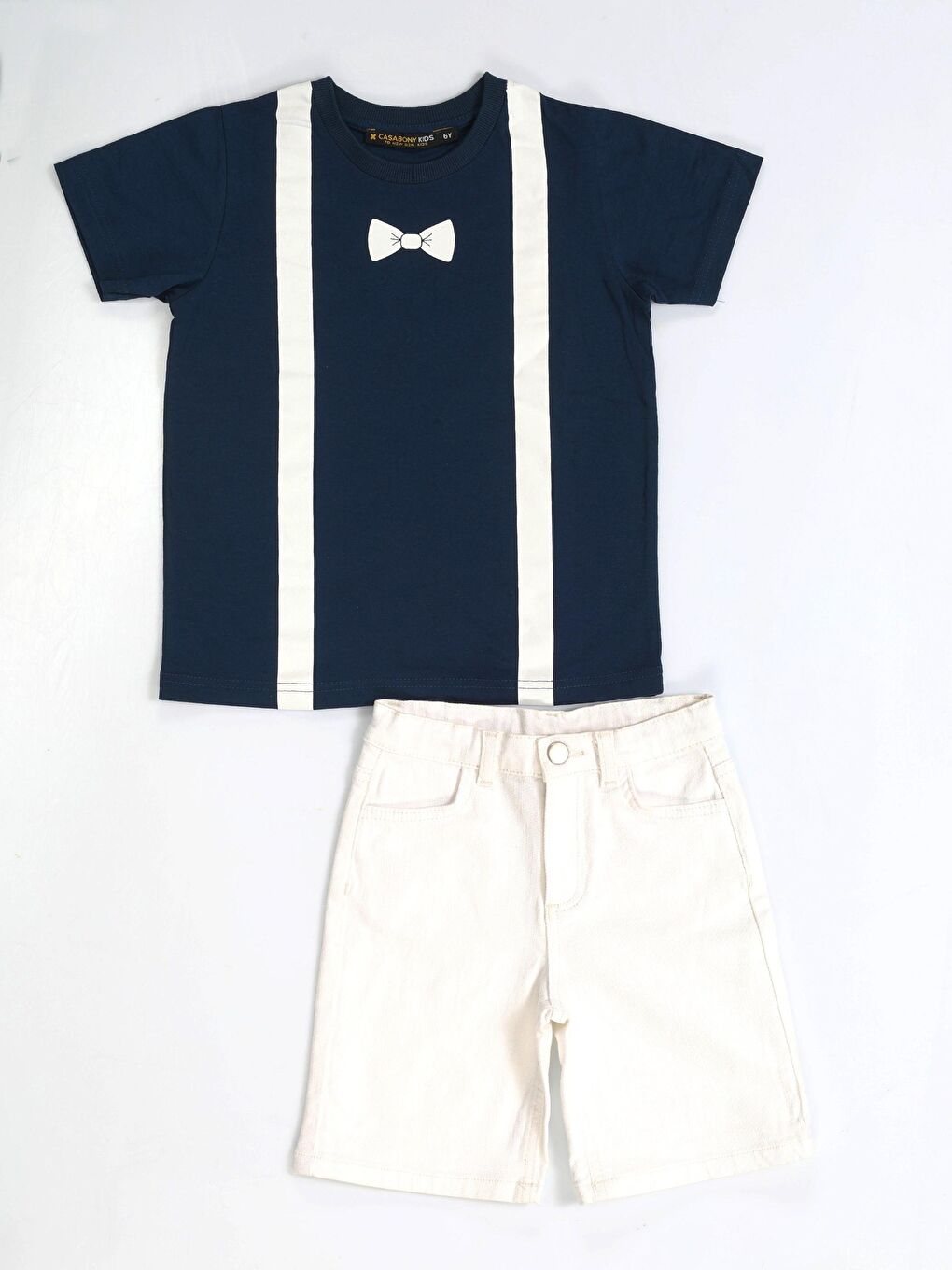 İndigo Papyon Beyaz Denim Şort + Tişört Takım-3