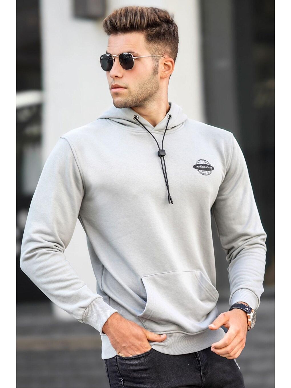 Madmext Gri Baskılı Boyalı Gri Baskılı Erkek Sweatshirt 5297