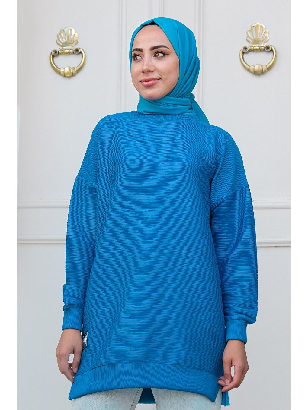 Bürümcük Detay Armalı Tunik Mavi