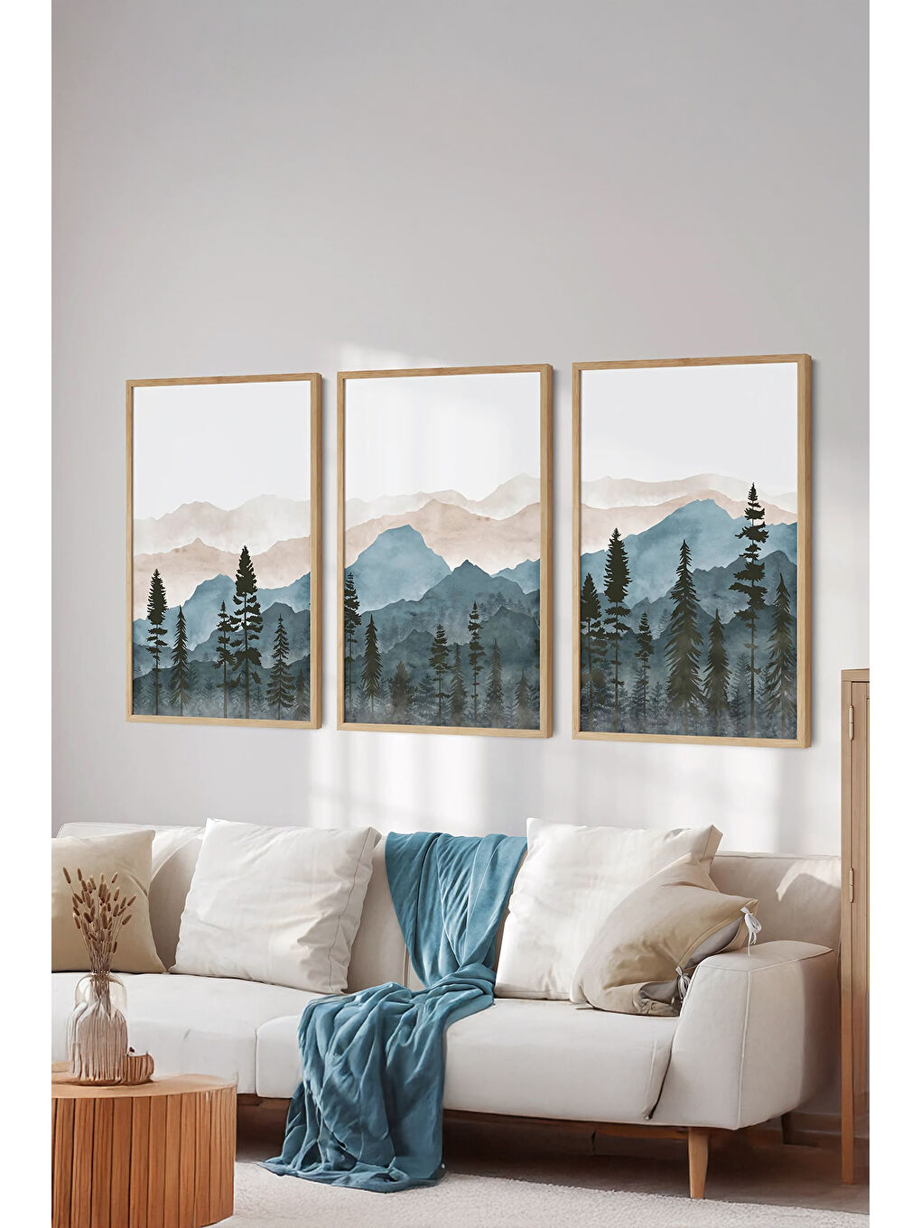 Beyaz Gerçek Ahşap Çerçeveli 3 Parça 3D Poster Tablo Seti - ERSY3SET17 - ERSY3SET17-3348