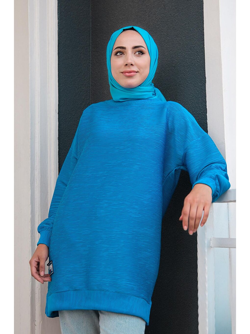 Bürümcük Detay Armalı Tunik Mavi-2