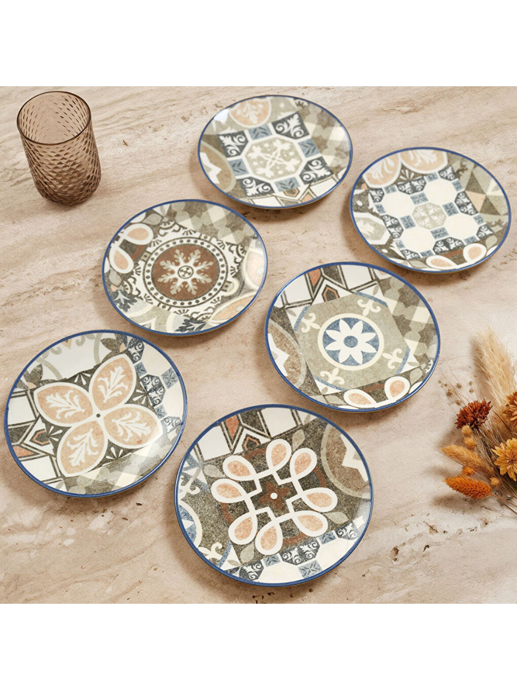 Ekru Camelia Harmony Coffee 6 Parça 20 cm Pasta Takımı 4287