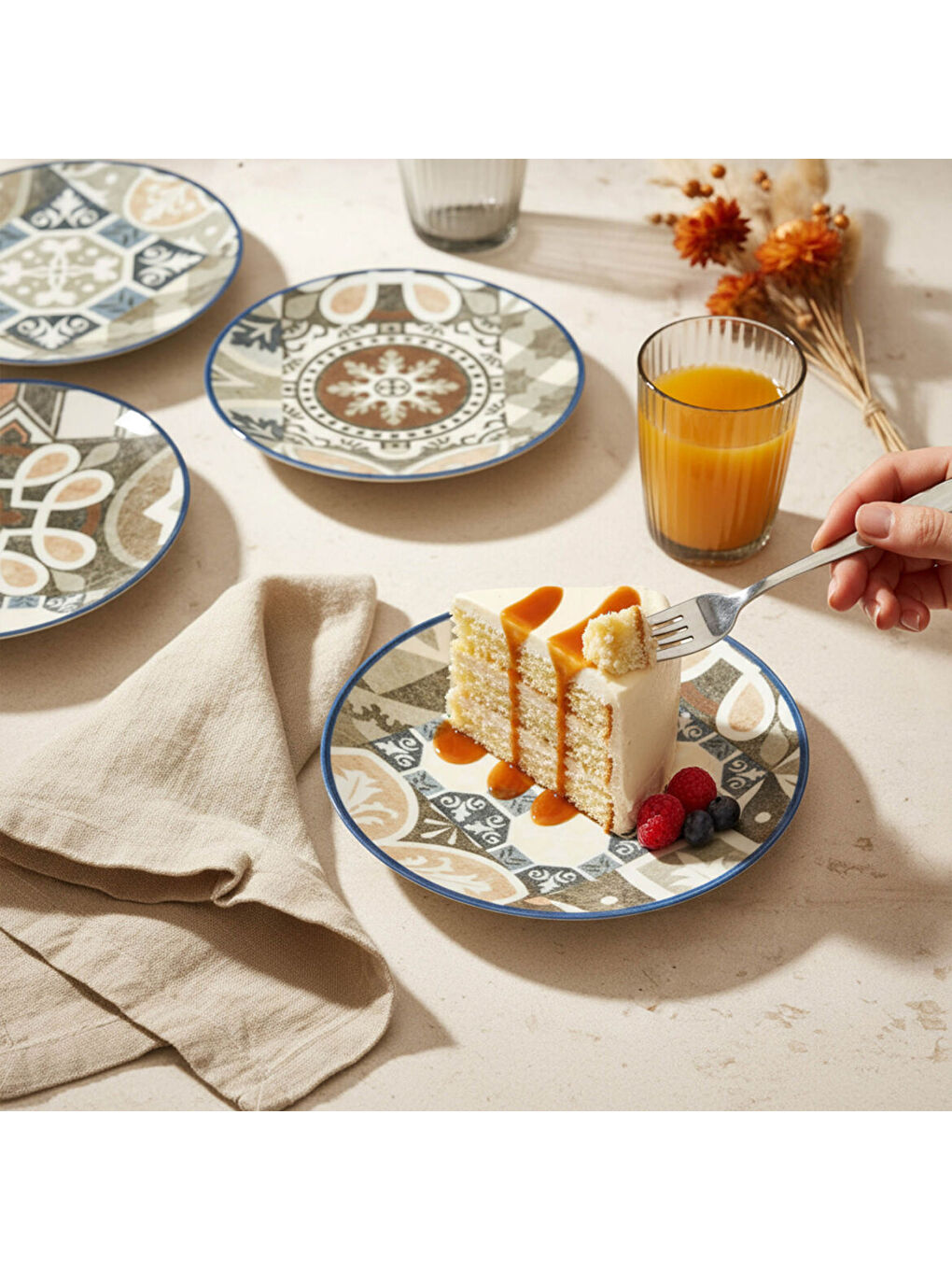 Ekru Camelia Harmony Coffee 6 Parça 20 cm Pasta Takımı 4287-2