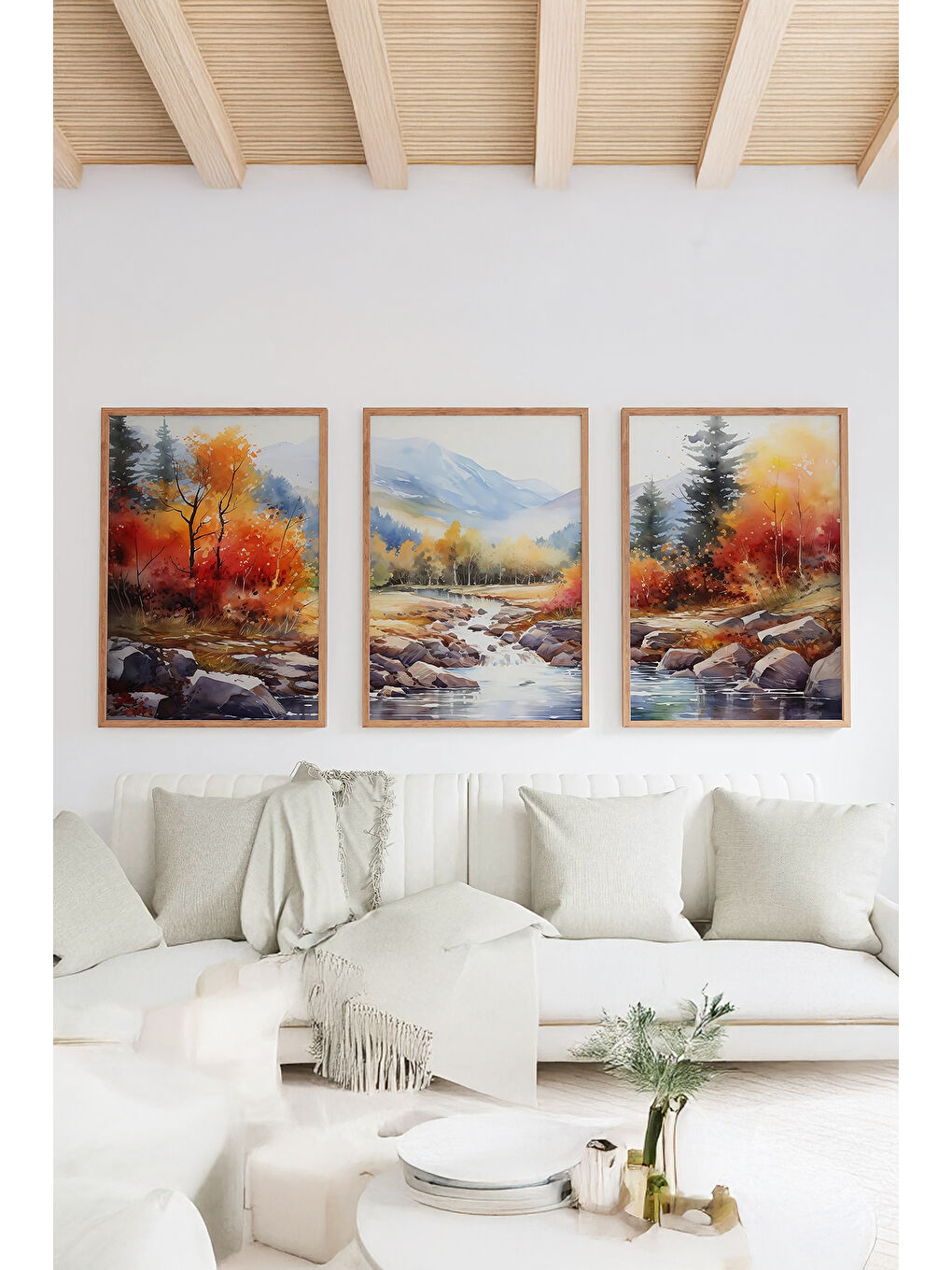 Beyaz Gerçek Ahşap Çerçeveli 3 Parça 3D Poster Tablo Seti - ERSY3SET19 - ERSY3SET19-3348