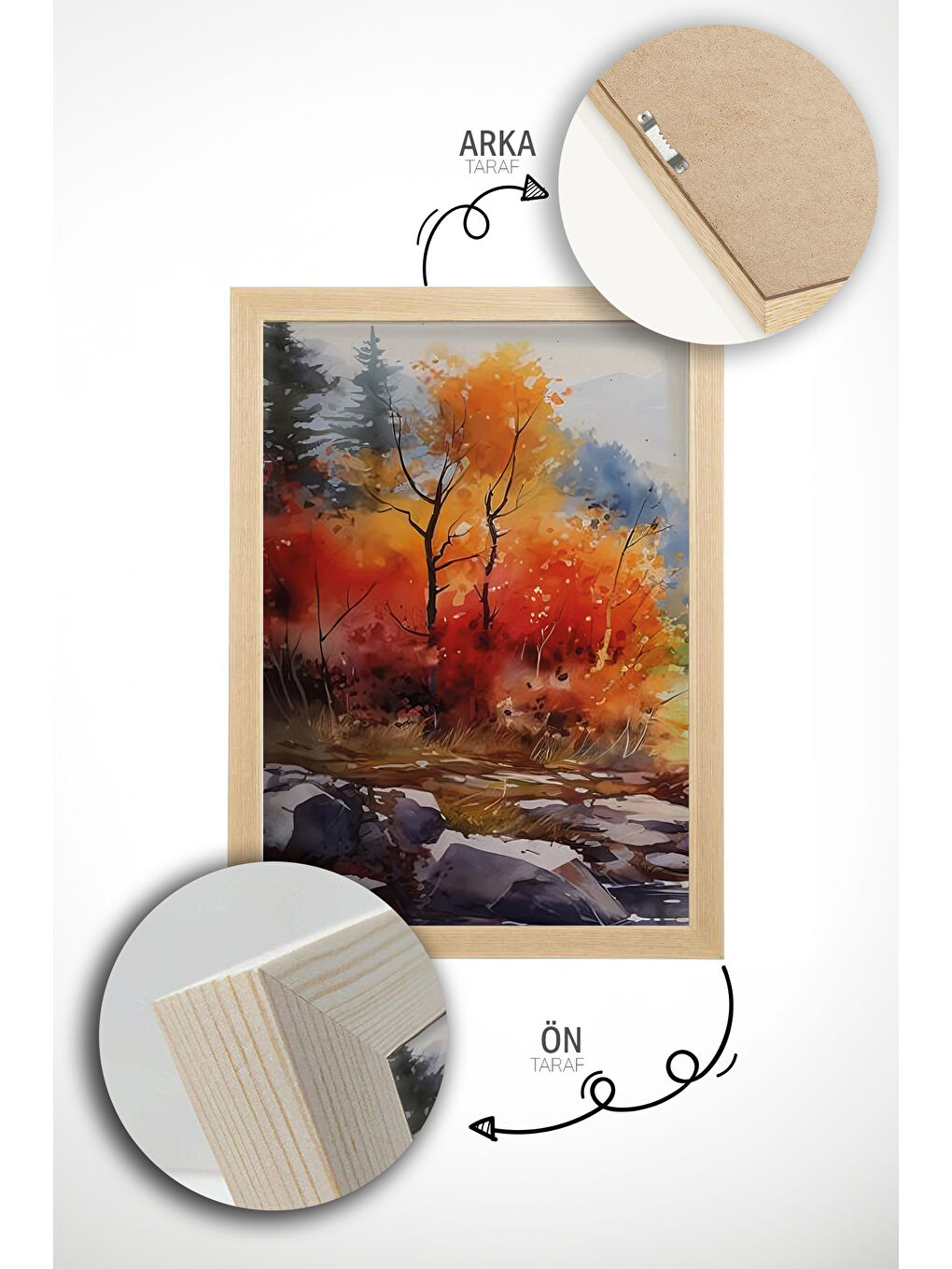 Beyaz Gerçek Ahşap Çerçeveli 3 Parça 3D Poster Tablo Seti - ERSY3SET19 - ERSY3SET19-3348-4