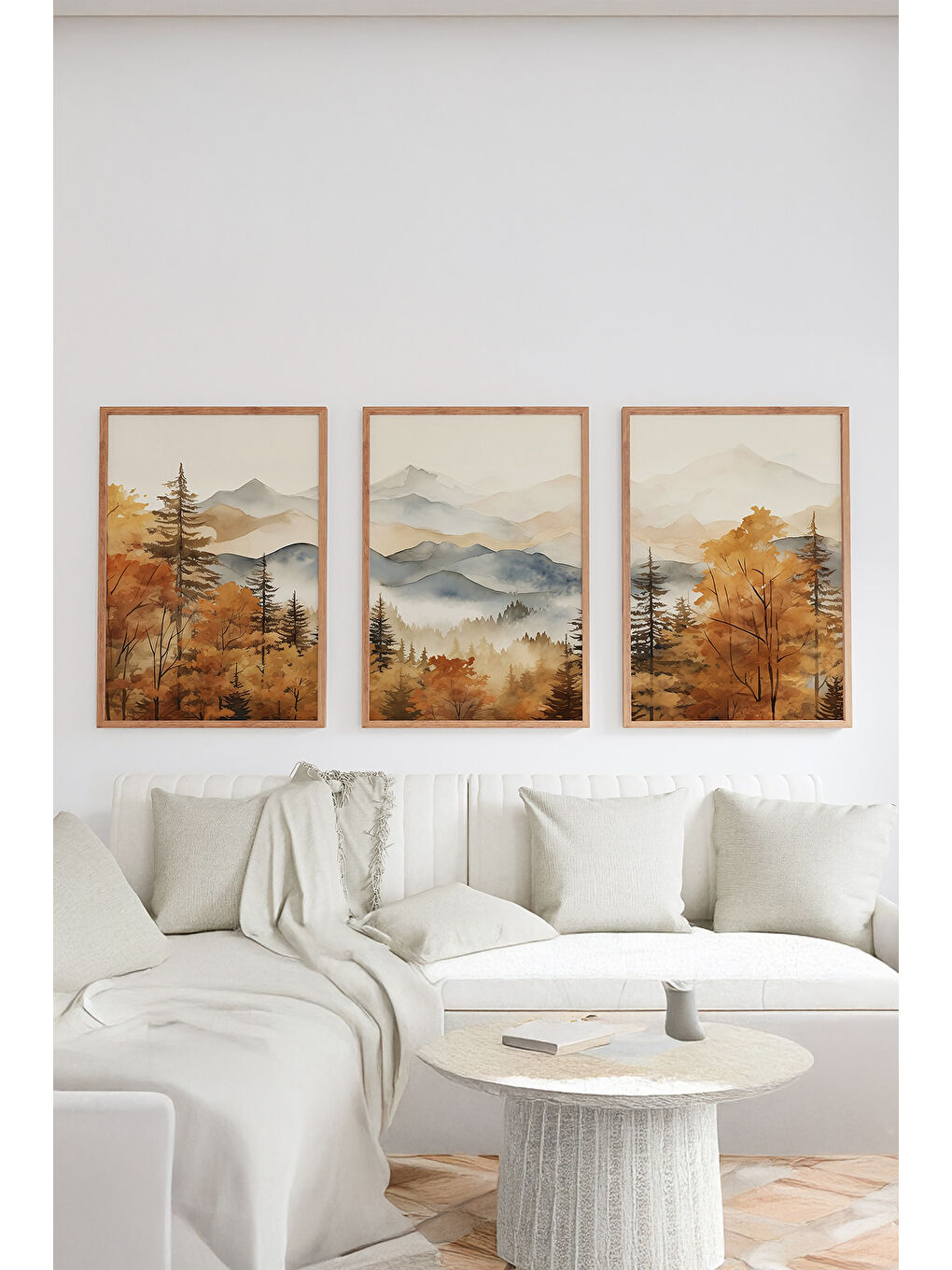 Beyaz Gerçek Ahşap Çerçeveli 3 Parça 3D Poster Tablo Seti - ERSY3SET4 - ERSY3SET4-3348