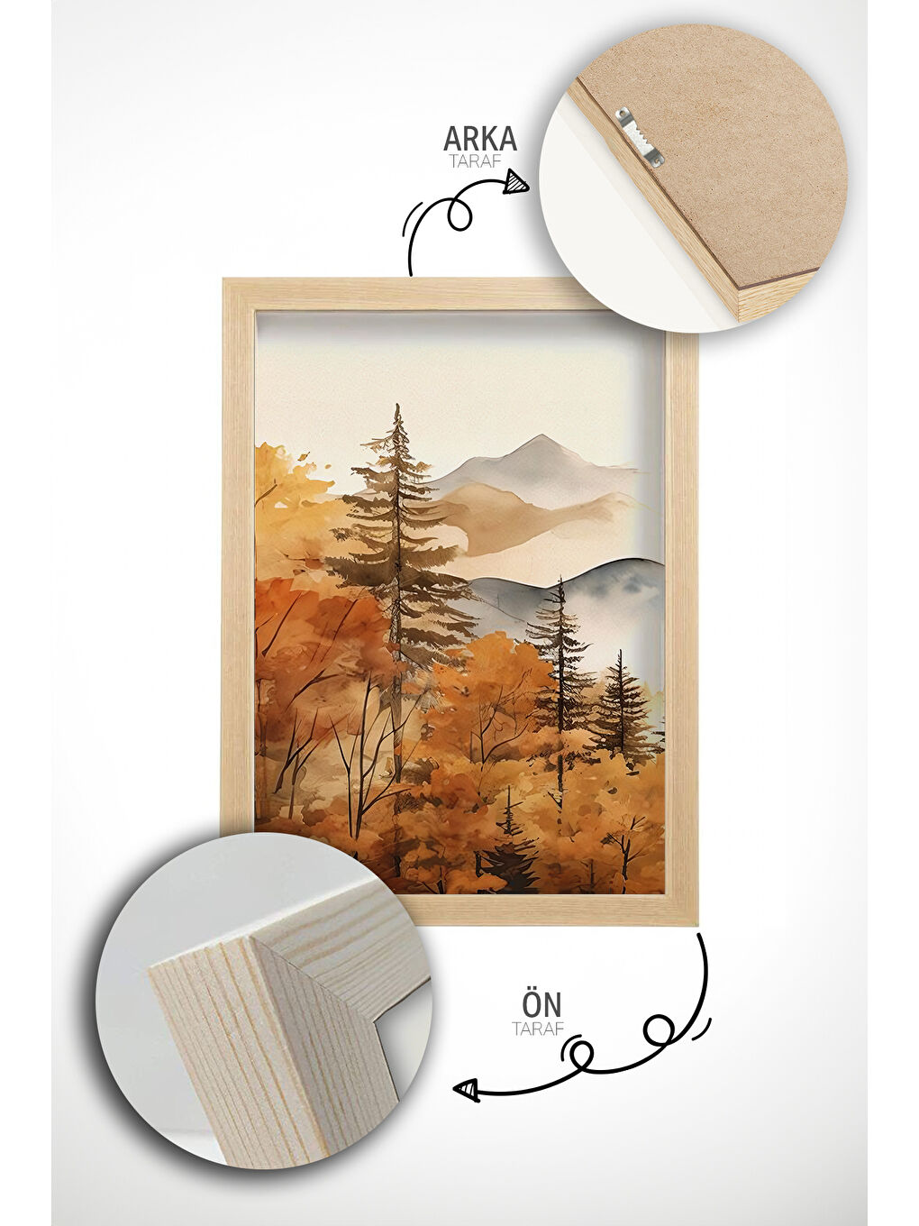 Beyaz Gerçek Ahşap Çerçeveli 3 Parça 3D Poster Tablo Seti - ERSY3SET4 - ERSY3SET4-3348-4