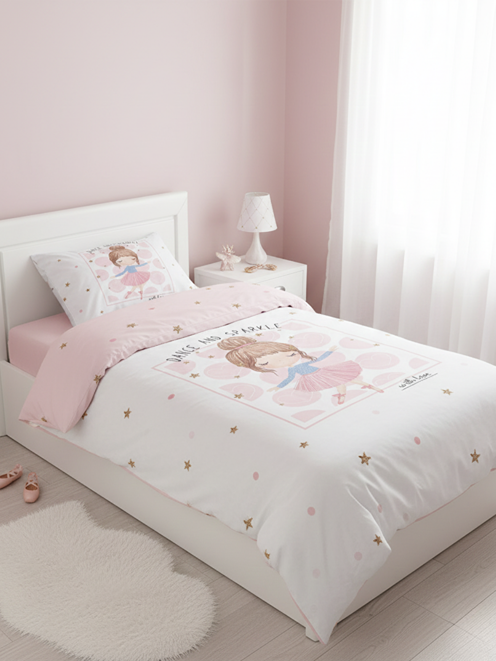 Karışık Çift Taraflı Balerin Kız Desenli Çarşafsız Takım Tek Kişilik Nevresim Takımı 160x220 Cm-4