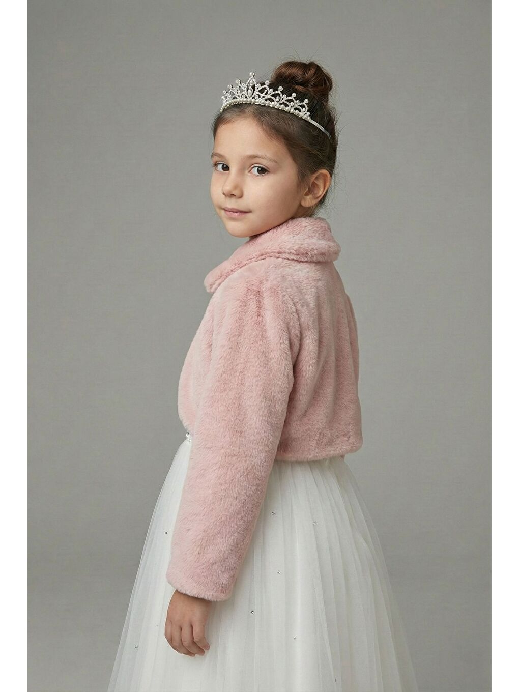 Pembe Pelüş Uzun Kol Kız Çocuk Bolerosu M00681-2