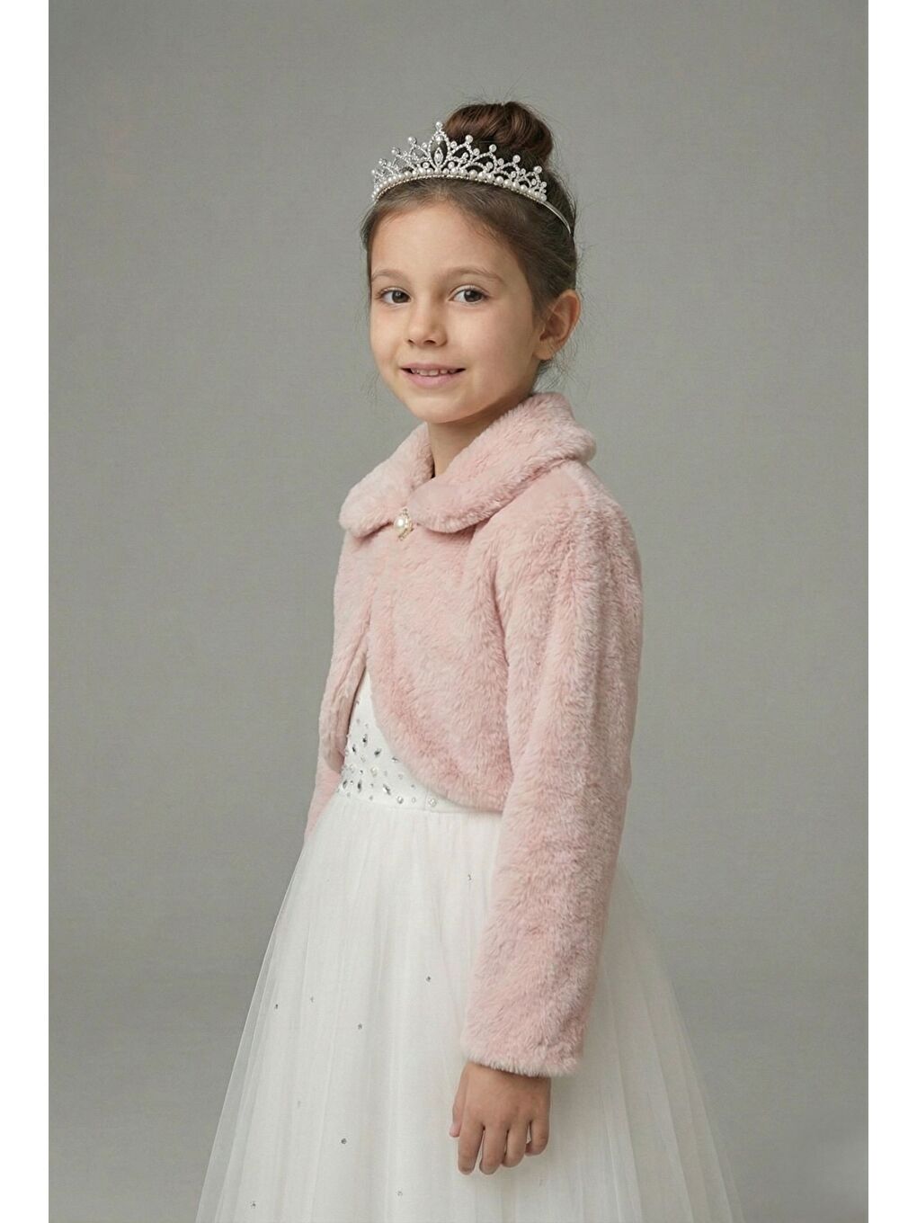 Pembe Pelüş Uzun Kol Kız Çocuk Bolerosu M00681-3