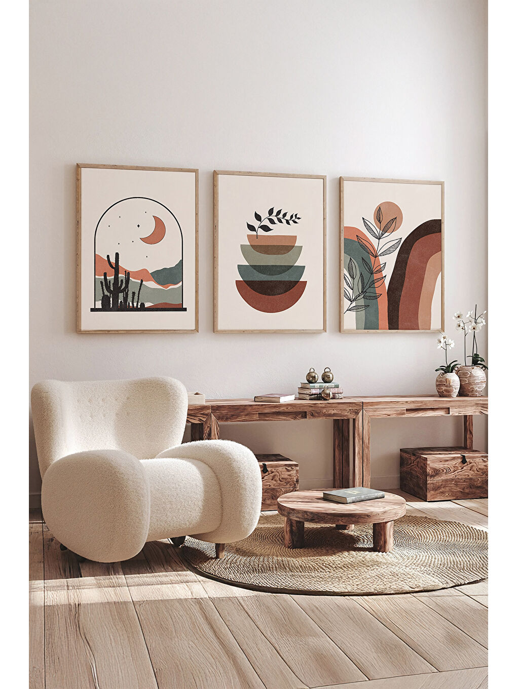 Beyaz Gerçek Ahşap Çerçeveli 3 Parça 3D Poster Tablo Seti - ERSY3SET9 - ERSY3SET9-3348