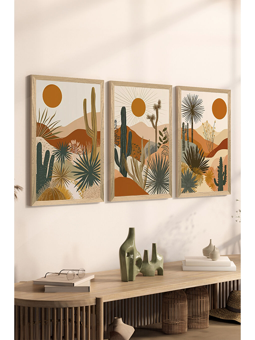 Beyaz 3 Parça Ahşap Çerçeve Görünümlü Mdf Tablo Seti - ERSYCRVSZ3SET10 - 33 x 48