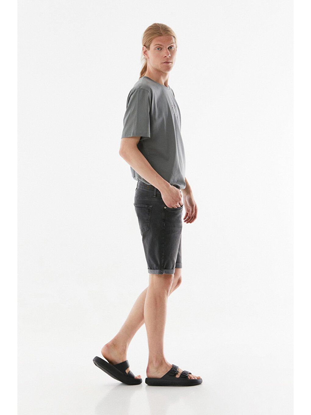 Antrasit Duble Paça  Şort-4