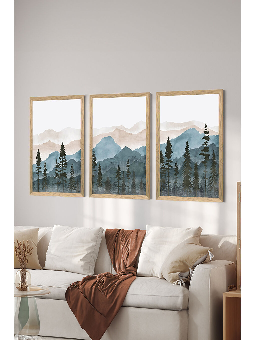 Beyaz 3 Parça Ahşap Çerçeve Görünümlü Mdf Tablo Seti - ERSYCRVSZ3SET17 - 33 x 48