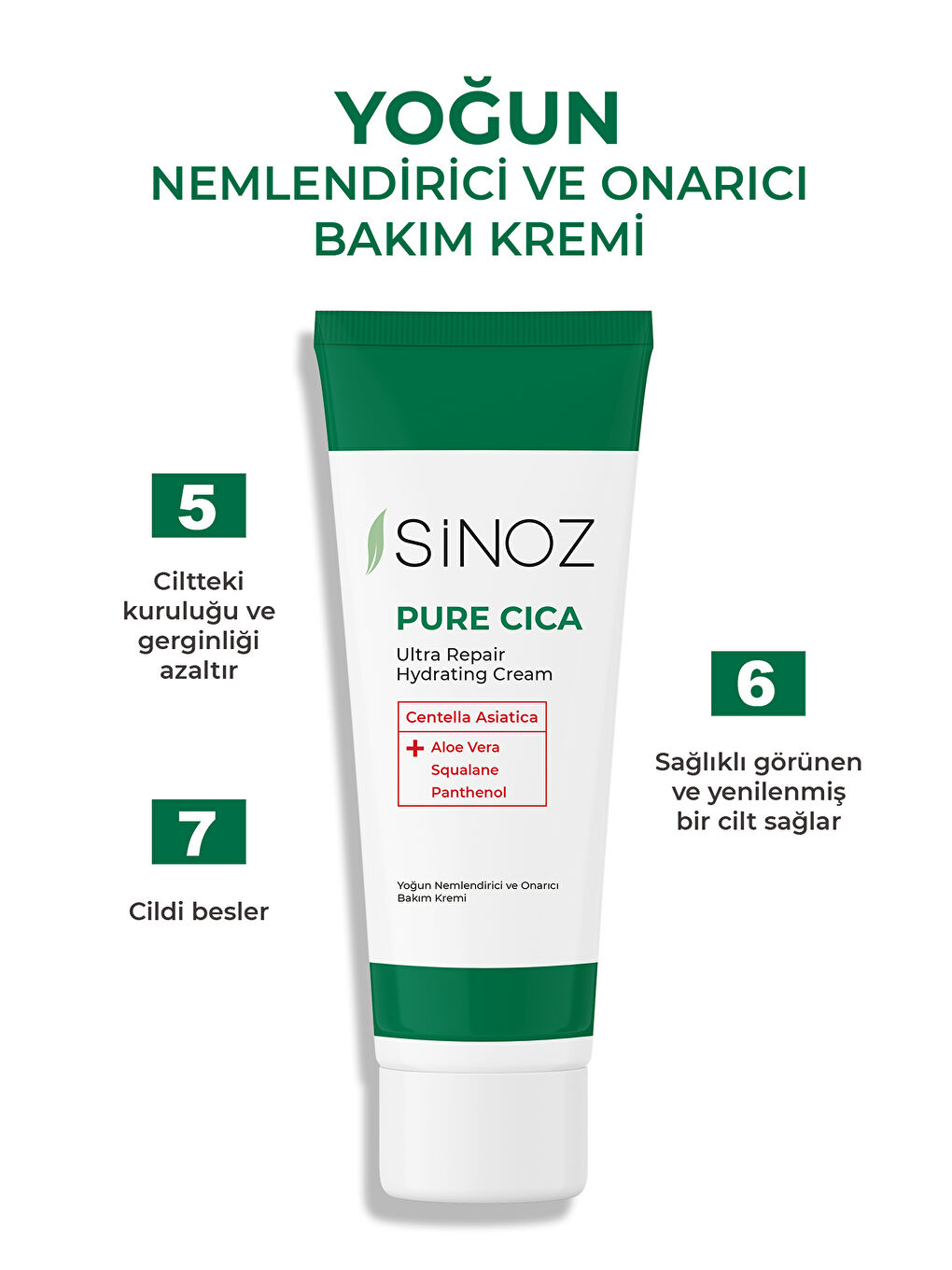 Sinoz Şeffaf Pure Cica Yoğun Onarıcı Nemlendirici Bakım Kremi 50 ML Tahriş Olmuş Hasarlı Ciltler için - 3