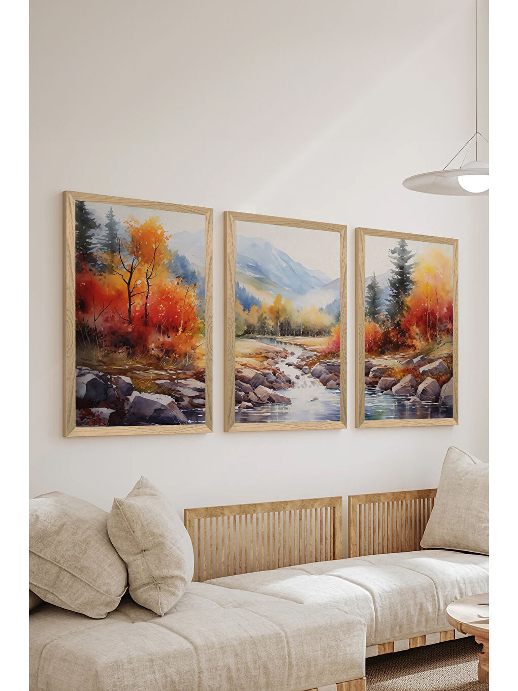 Beyaz 3 Parça Ahşap Çerçeve Görünümlü Mdf Tablo Seti - ERSYCRVSZ3SET19 - 33 x 48