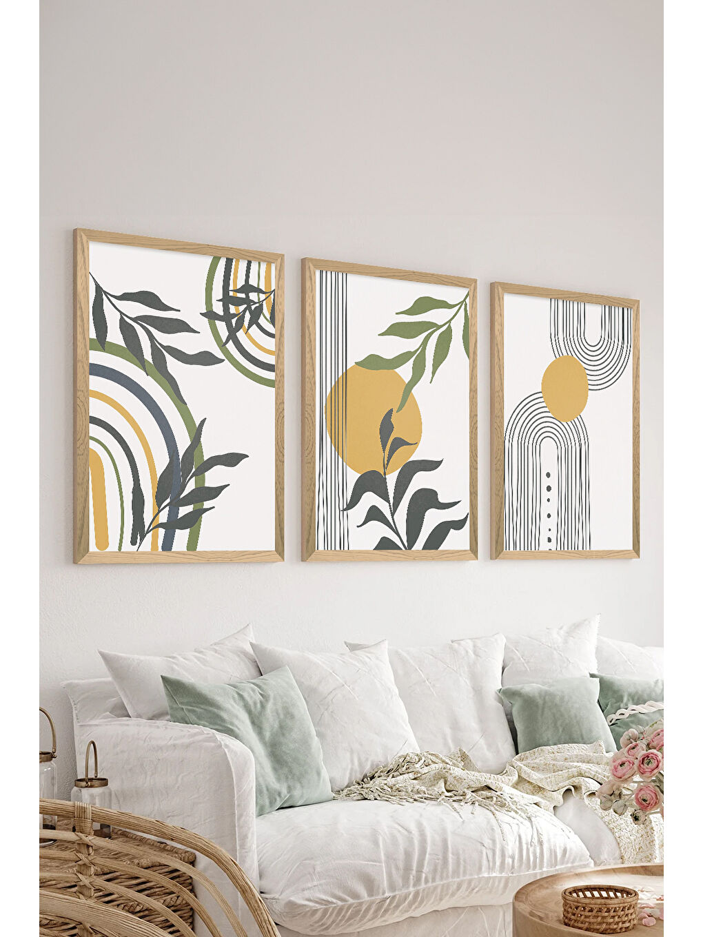 Beyaz 3 Parça Ahşap Çerçeve Görünümlü Mdf Tablo Seti - ERSYCRVSZ3SET20 - 20 x 30