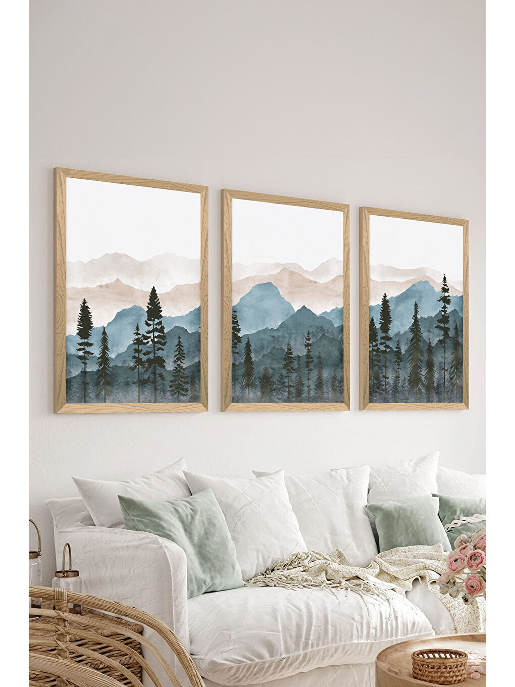 Beyaz 3 Parça Ahşap Çerçeve Görünümlü Mdf Tablo Seti - ERSYCRVSZ3SET8 - 33 x 48