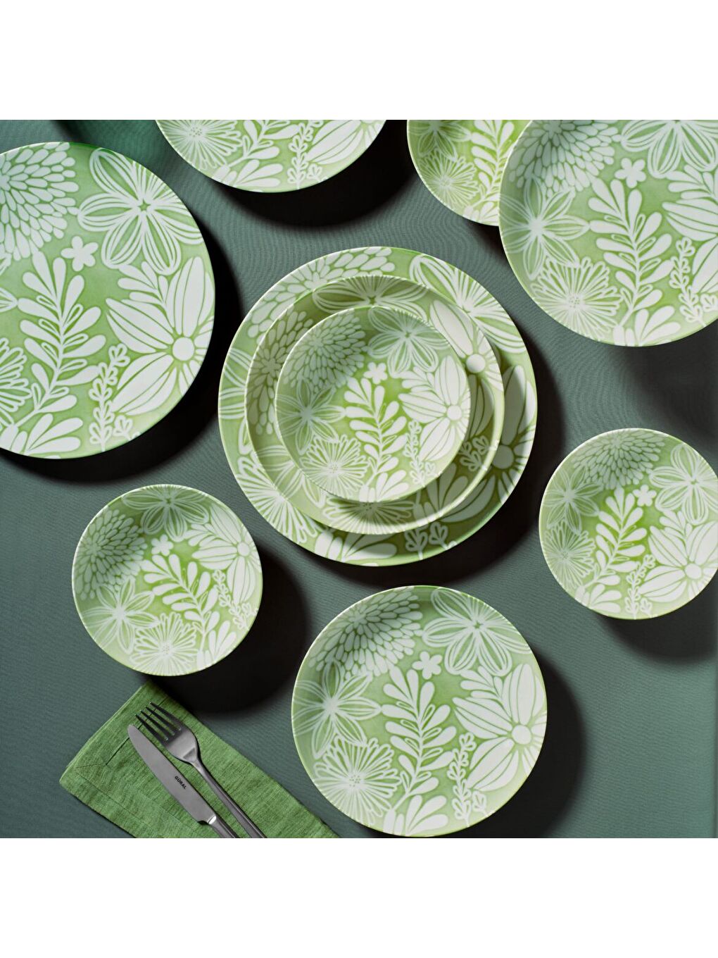 Ekru Camelia 6 Kişilik 18 Parça Yemek Takımı 41864 -Yeşil-1