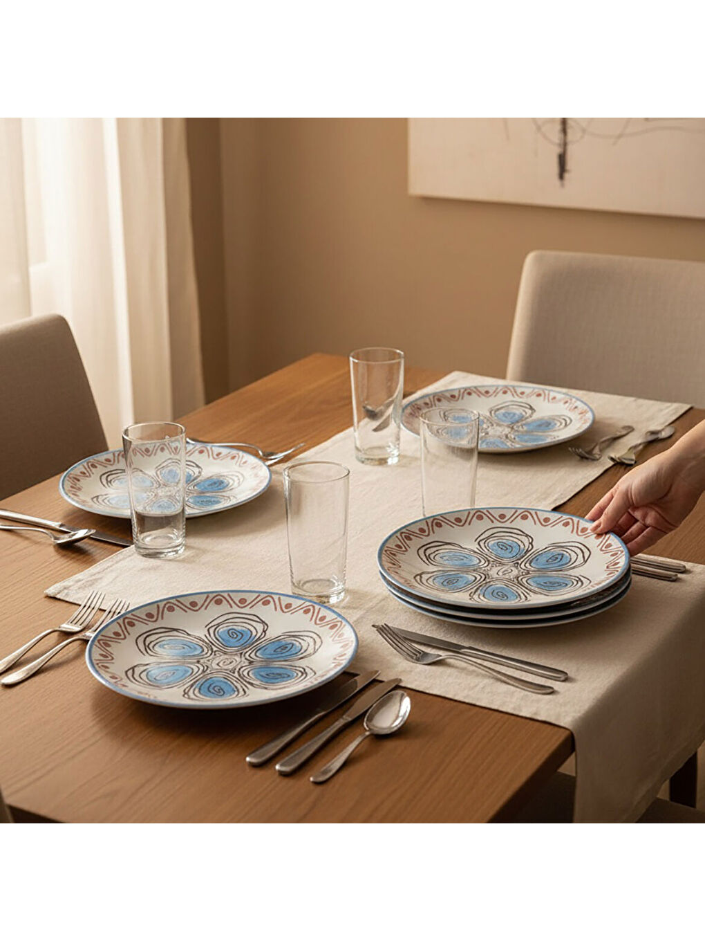 Ekru Camelia 6 Parça 20 cm Pasta Takımı 21391