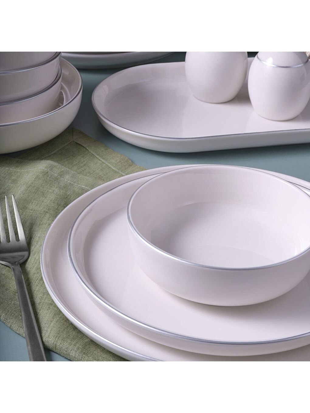 Ekru Bilbao 19 Parça 4 Kişilik Yemek Takımı Mat Gümüş File-2