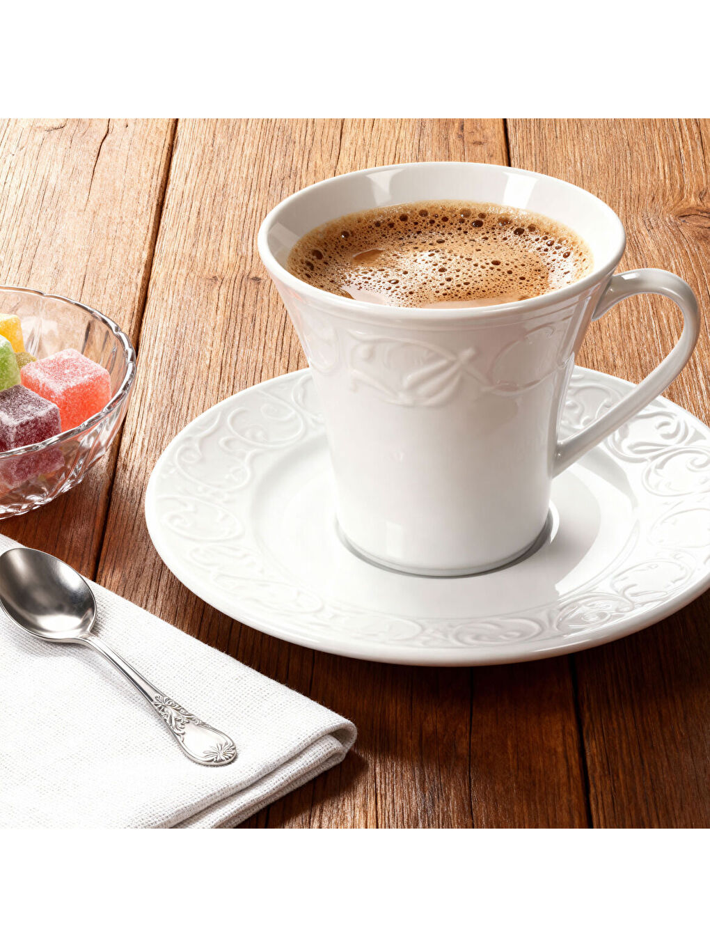 Ekru Bahar Dalı 6 Kişilik Kahve Fincan Takımı-2