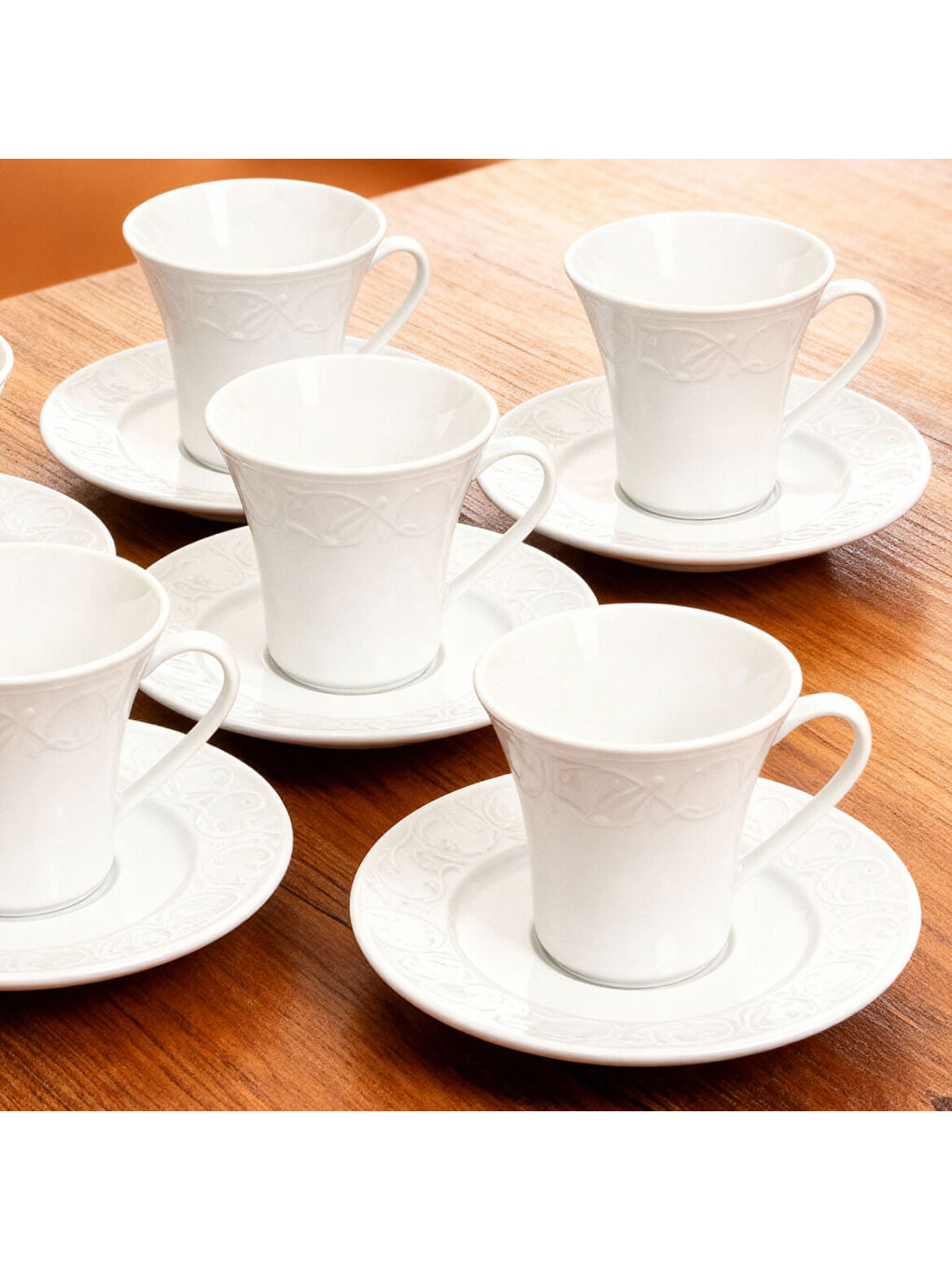 Ekru Bahar Dalı 6 Kişilik Kahve Fincan Takımı-4