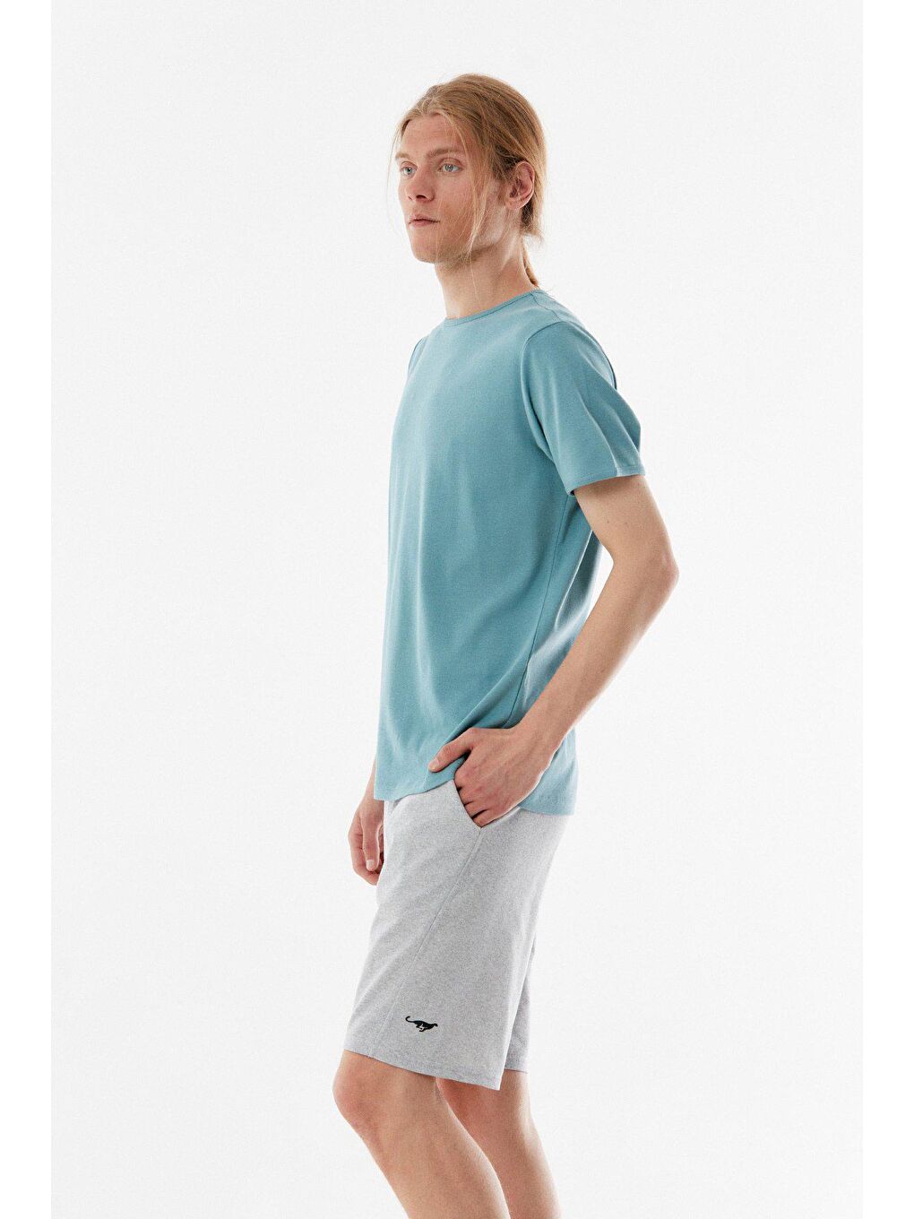 Gri Baskılı Beli Bağcıklı Şort-3